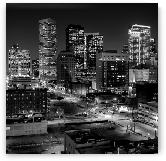 downtown houston at night  square 3279 Preston 13 by Black And White