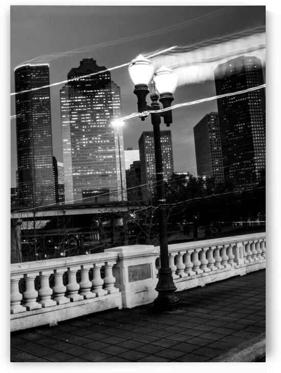 downtown houston at dusk  vertical 945 Sweep 13k. by Black And White