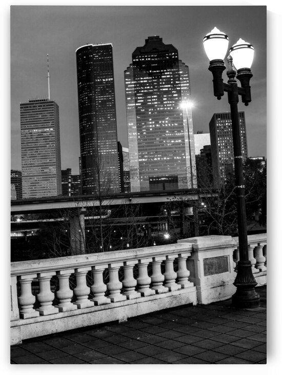 houston skyline at night sabine bridge  vertical by Black And White