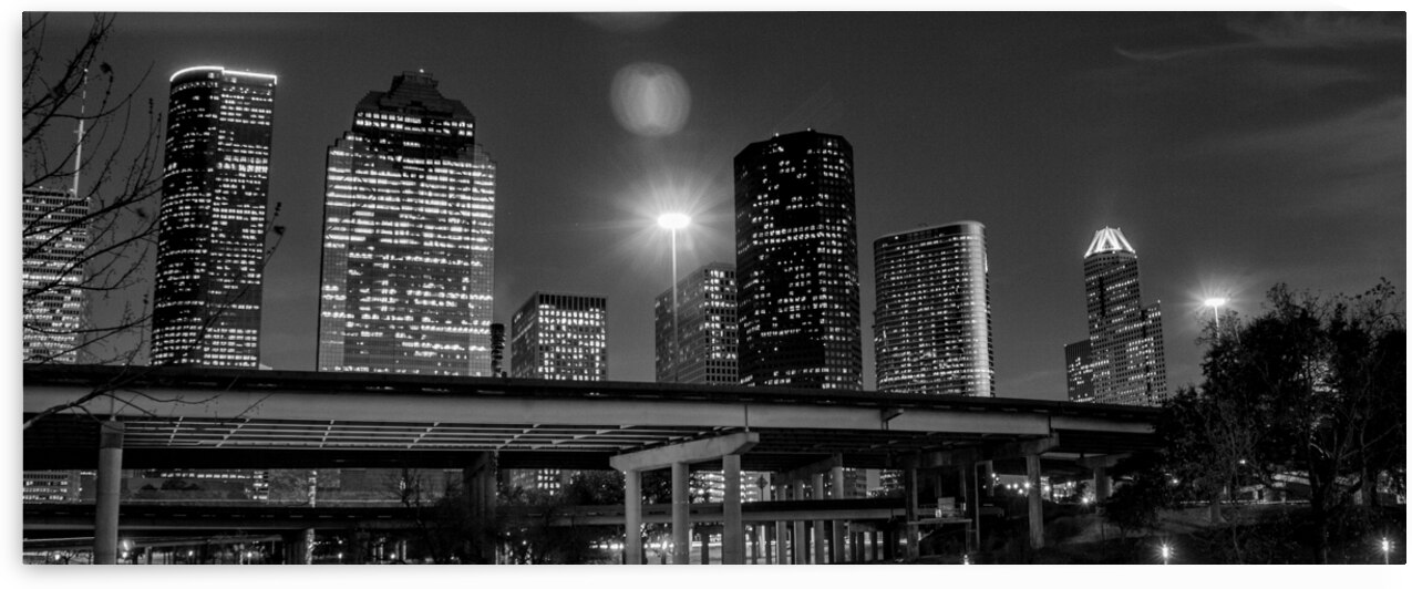 houston skyline over buffalo bayou  panoramic 327 by Black And White