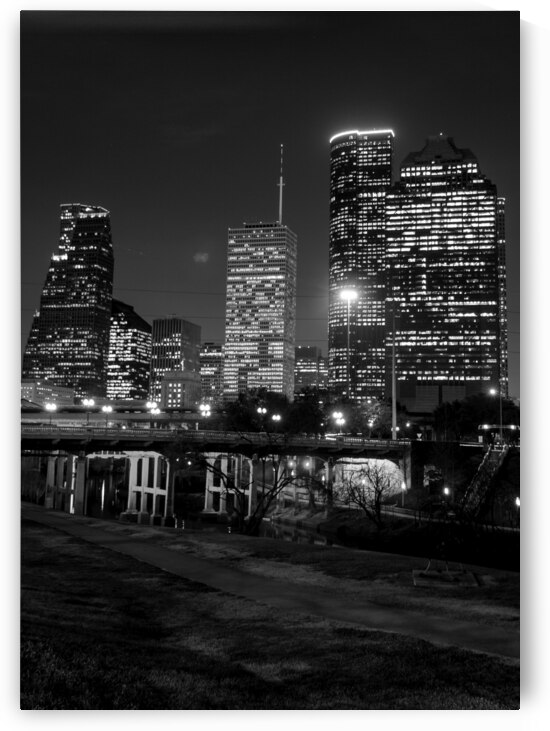 houston skyline at night  vertical 917 Allen 13k. by Black And White