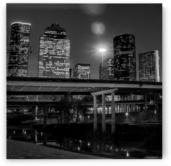 houston skyline over buffalo bayou  square 3274 F by Black And White
