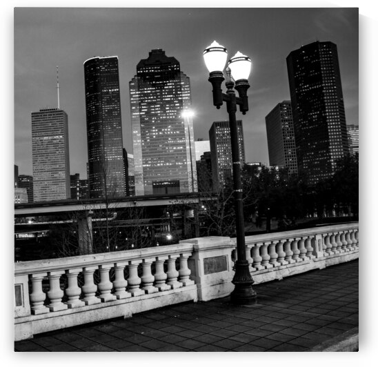 houston skyline at night sabine bridge  square 92 by Black And White