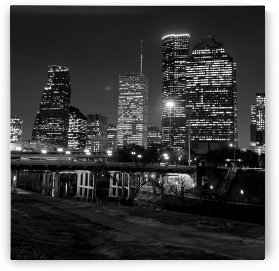 houston skyline at night  square 917 Allen 13k.jp by Black And White