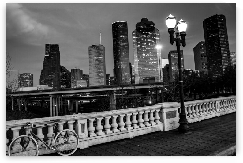 houston skyline at night sabine bridge  horizonta by Black And White