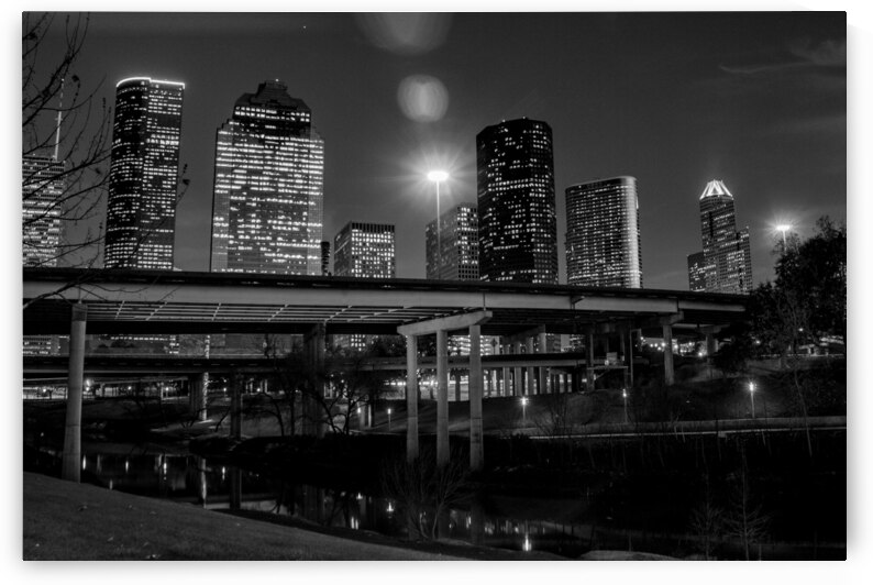 houston skyline over buffalo bayou  horizontal 32 by Black And White