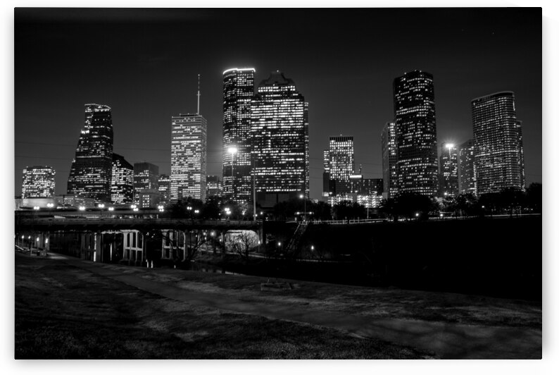 houston skyline at night  horizontal 917 Allen 2 by Black And White