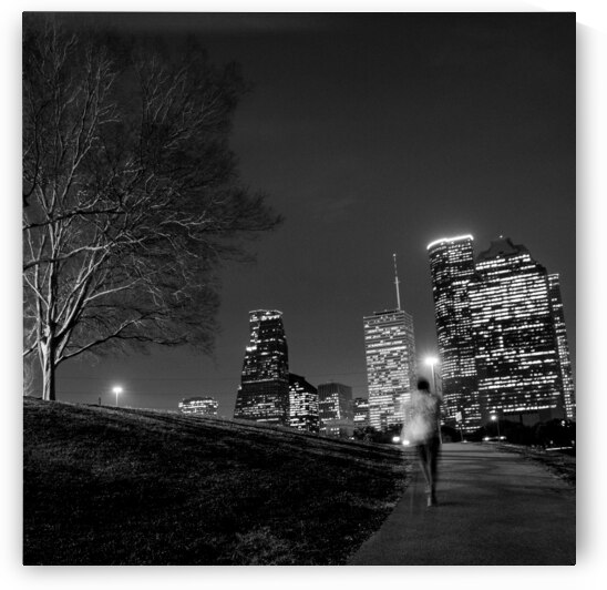 houston cityscape buffalo bayou  square 941 Runne by Black And White