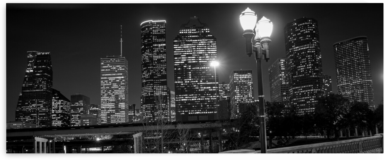 houston city scape at night  panoramic 3276 Lamp by Black And White