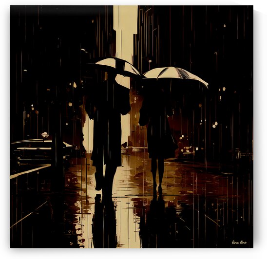  man woman walking in rain by Row One Brand