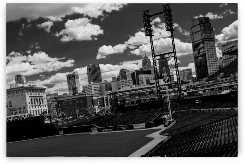 detroit skyline from comerica park  horizontal 54 by Black And White