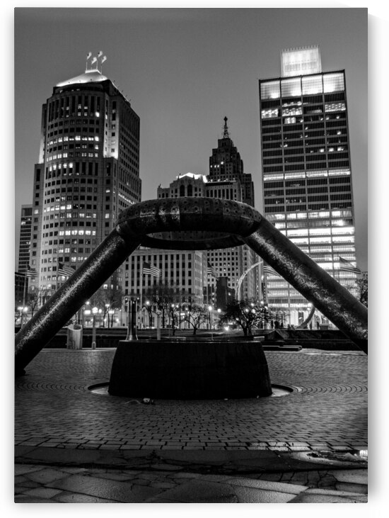 detroit skyline hart plaza  vertical 3091 Horace by Black And White