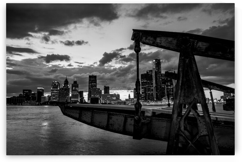 boat dock on detroit river  horizontal 564 Rust 1 by Black And White