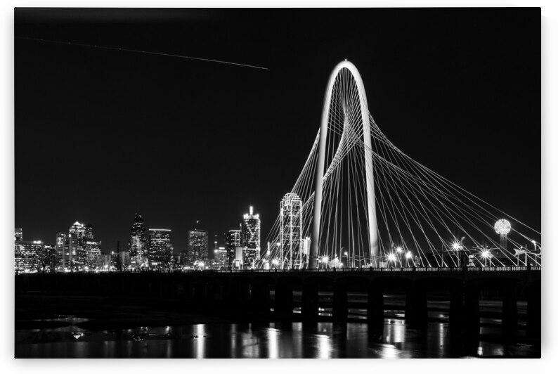 Jet Streak Over Dallas Skyline Night Grayscale by Jennifer White