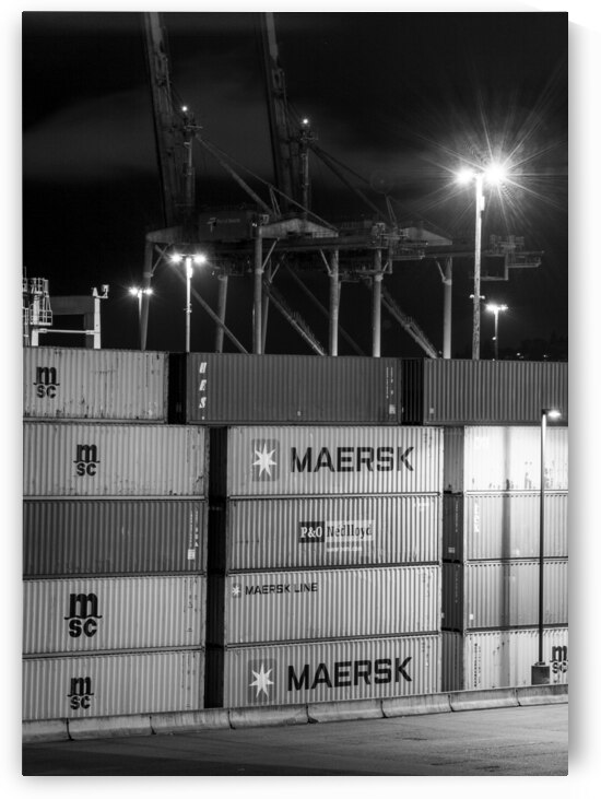maersk shipping containers at night  vertical 269 by Black And White