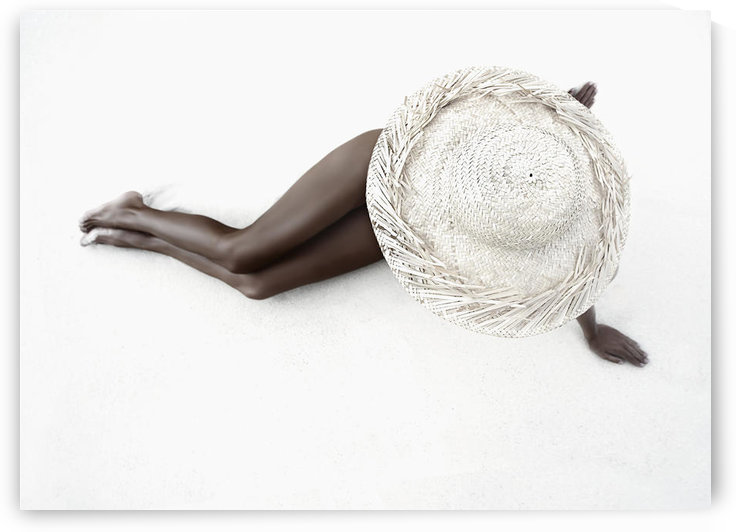 Hawaii, Woman Lays On The Sand With Straw Wide Brim Hat. by PacificStock