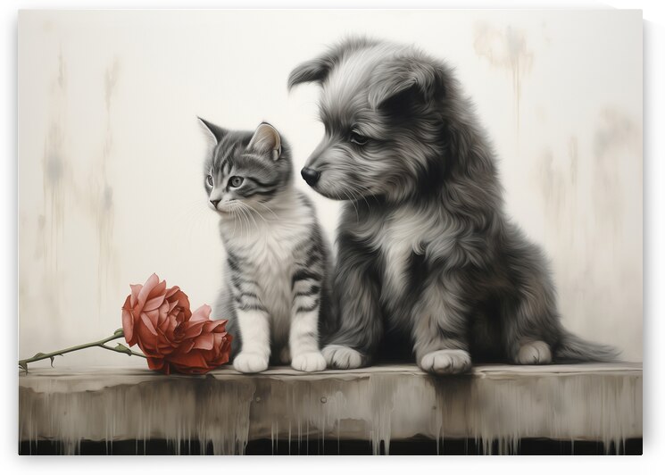 Vintage Kitten and Puppy Friends Forever by Anne Laure GOUPIL