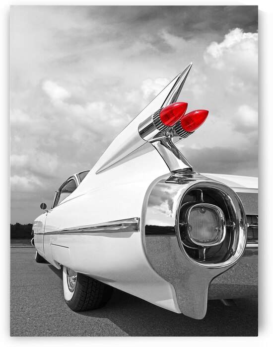 Reach For The Skies - 1959 Cadillac Tail Fins Black and White by Gill Billington