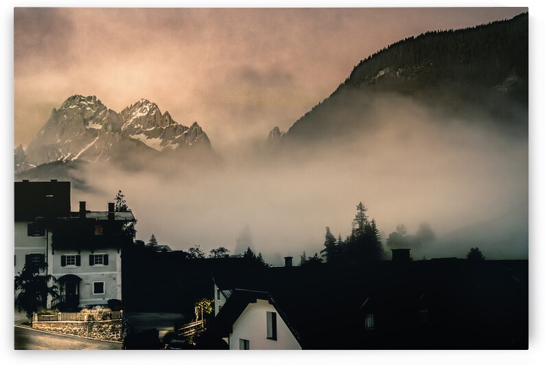 Sexten Sesto Mountain Foggy Mountain Sunset by Norma Brandsberg Photography