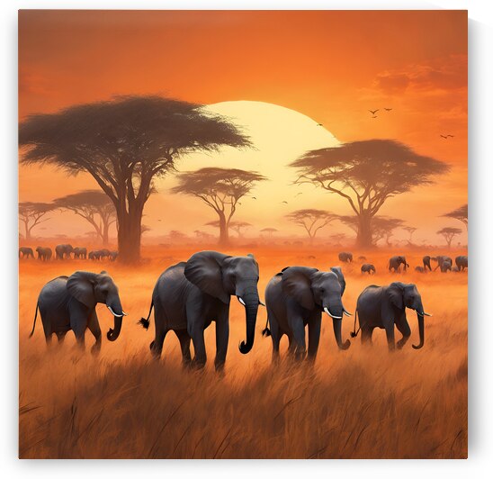 Glimpses of a herd of wild elephants crossing a savanna by perla