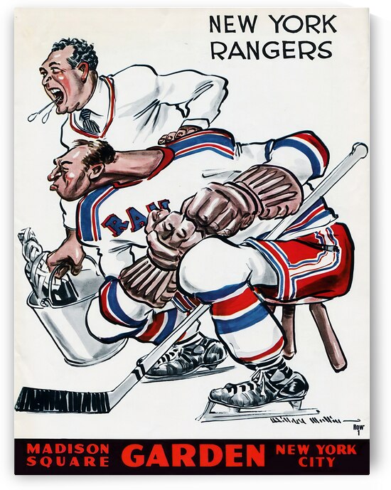 willard mullin vintage new york rangers art by Row One Brand