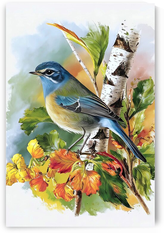   Vintage botanical illustrations of a  small Bluethroat passerine bird       by print88