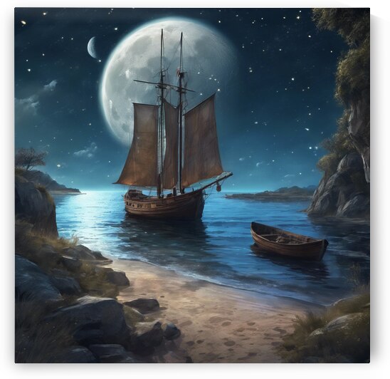 237349 beatutiful landscapemoonstarsseaboat with by amina maher