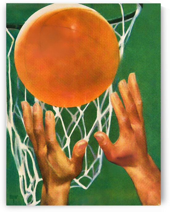 vintage sports art 1940s basketball art ball hoop by Row One Brand