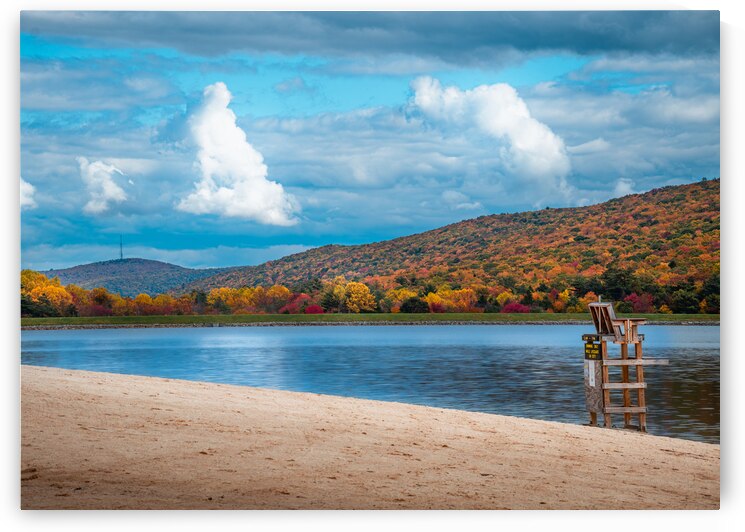 Autumn Beach Scene with Lifeguard Chair at Mauch Chunk Lake by Jason Fink
