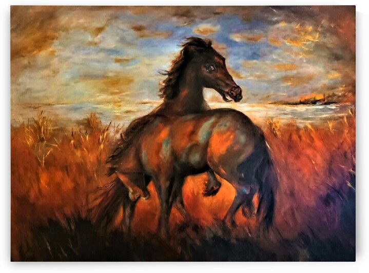 Horses Fithing  by Christine Gagnon Artiste Peintre