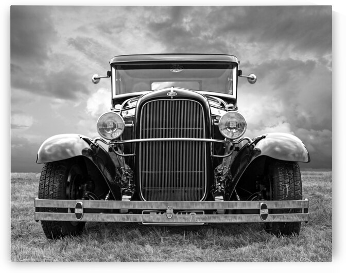 Ford Coupe Head On in Black and White by Gill Billington