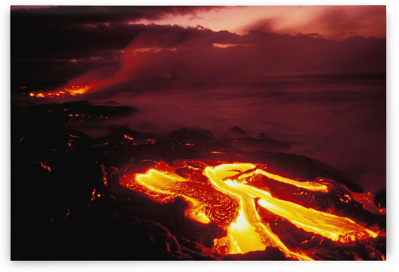 Hawaii, Big Island, Hawaii Volcanoes National Park, Lava Flow Glows In Early Dawn by PacificStock