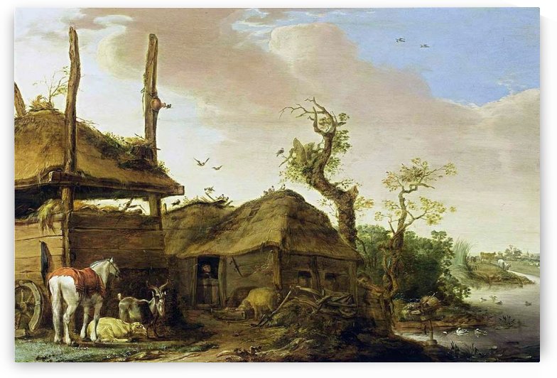 Farmstead near a stream by Cornelis Saftleven