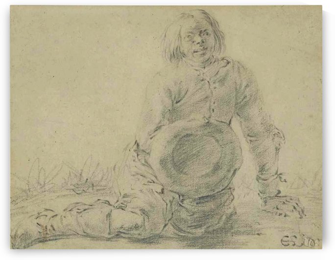 A seated beggar with his hat in his right hand by Cornelis Saftleven
