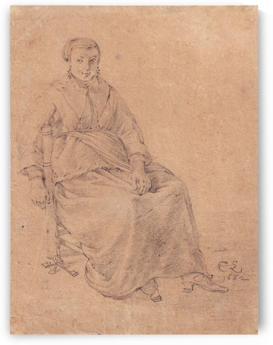 A seated housewife holding keys by Cornelis Saftleven