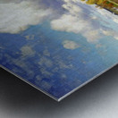 Large lake along a Russian landscape with church in the back Metal print