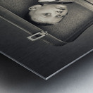 child with astonished expression in a suitcase Metal print