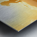 3 year old girl jumps into the sea at sunset. Metal print