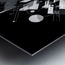 An abstract wall art painting with complex shapes in black and white Metal print