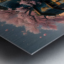 An ancient Egyptian Pharaonic building decorated with a magnificent cherry blossom tree. Metal print