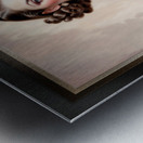 Elegant Pin-Up Girl Beauty In Satin Blue Attire Reading At Her Vanity Mesmerizing AI Concept Art by Xzendor7 Metal print