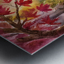 Watercolor drawing of falling red leaves in autum Metal print