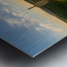 Beautiful sunset over a rock ledge and summit cross Wackerstein in the Swabian Alps in Southern Germany Metal print