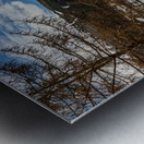 Panorama shot of flooded church tower in Lake Reschen Reschensee in South Tyrol Italy Metal print