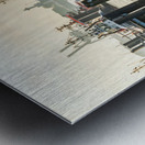 Boats in the historic museum harbor in Hamburg Övelgönne at the Elbe River at sunrise  Metal print