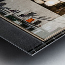 Street photo of reflections in a stylish furniture shop window in the city Metal print