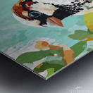 A vintage style drawing of a small sparrow sitting on a branch Metal print