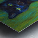 Black cat in the green grass acrylic painting  Metal print