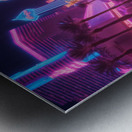 Futuristic neon night view of Las Vegas Strip glowing pink and blue lights reflections on wet streets cinematic cyberpunk vibe detailed and vivid photorealistic with neon flair high-resolution ideal for metal print Psychedelic style Metal print