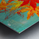 Red Japanese Maple leaves on blue acrylic painting Metal print